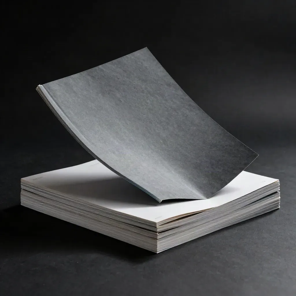 Unmarked retail case study set with two report booklets and a folded sheet on a black plinth.